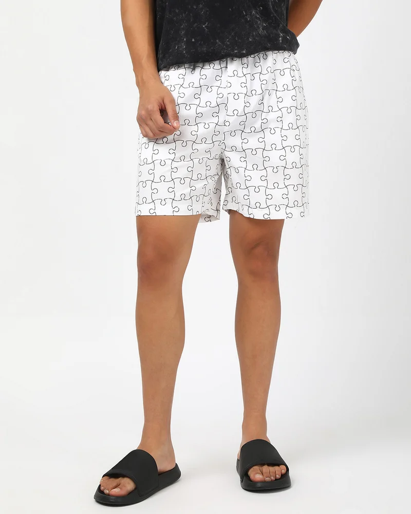 بيواكوف Men's White All Over Printed Boxers